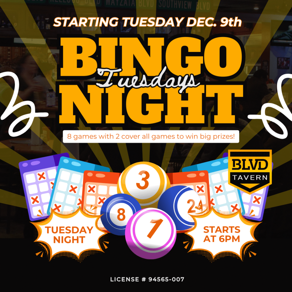 Tuesday Night Raffle Tuesday Night Bingo at BLVD Tavern - BLVD Tavern