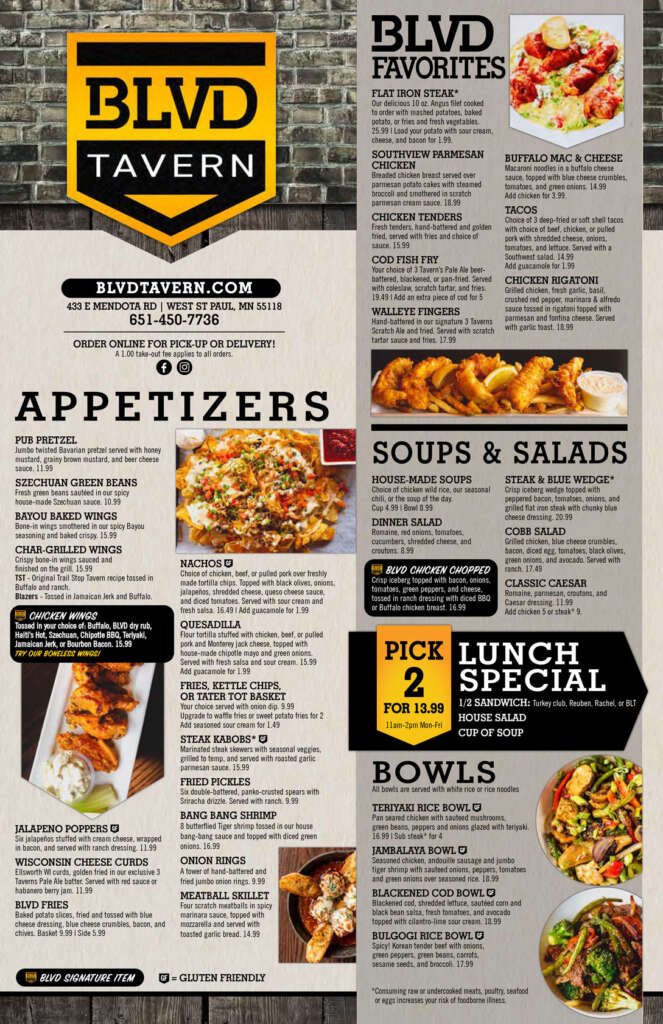 picture of BLVD Tavern's regular menu in West St. Paul