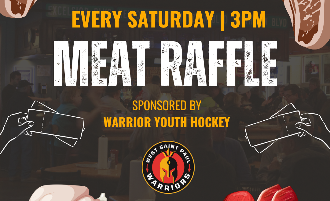 Meat Raffle advertisment for BLVD Tavern in West St. Paul every Saturday at 3pm