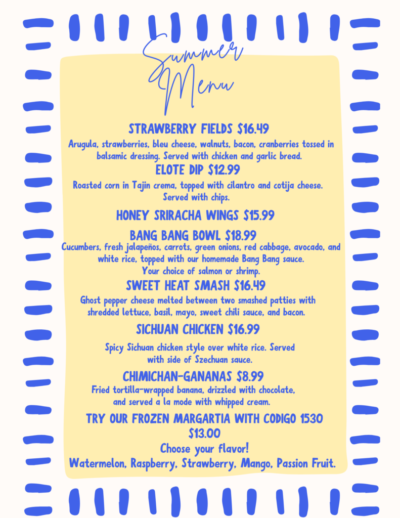 Summer Menu 2026 Menu at BLVD Tavern in West St. Paul MN