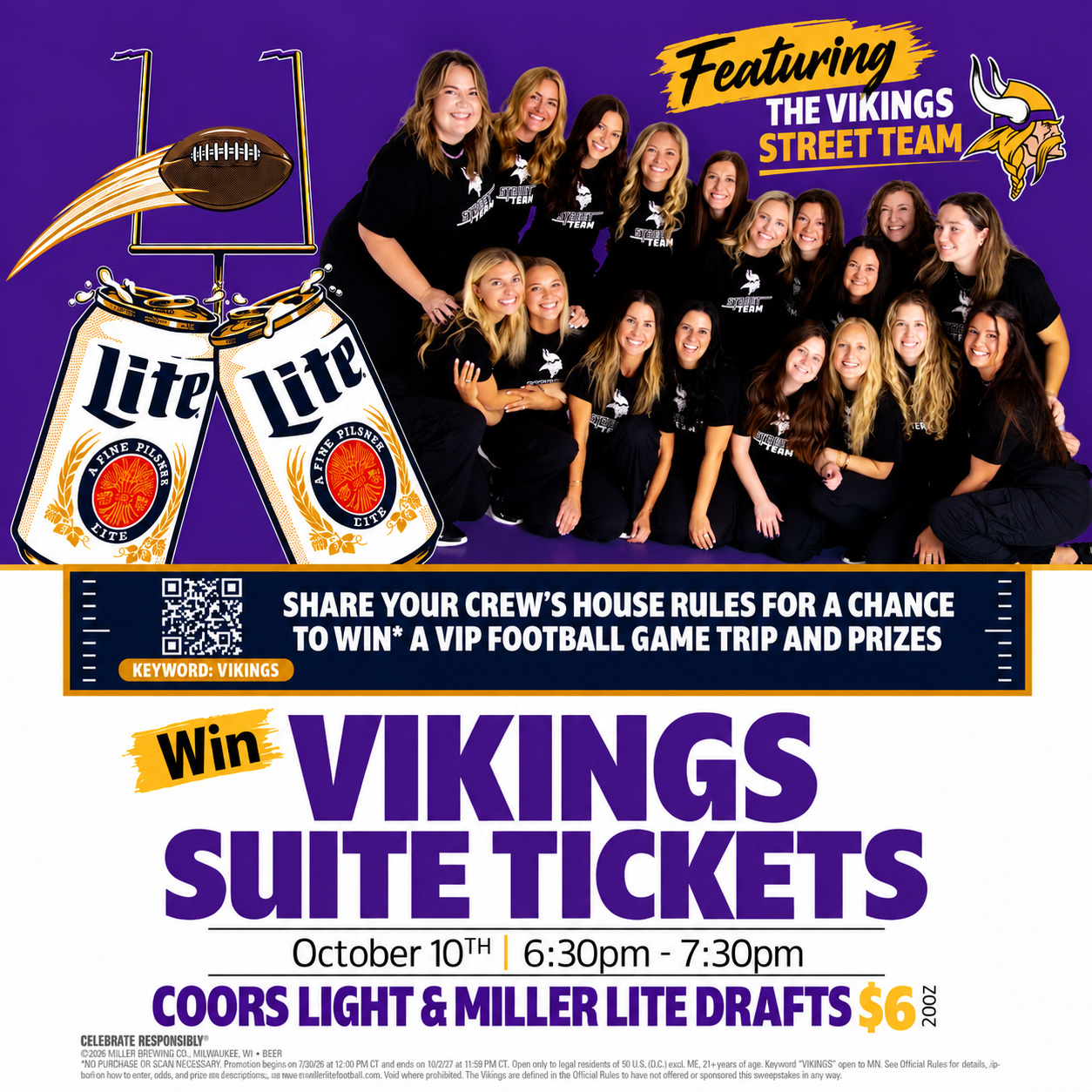 Vikings Street Team at BLVD Tavern Sat, Oct 10, 6:30–7:30PM. $6 22oz Coors Light & Miller Lite drafts plus suite ticket entries. West St. Paul.
